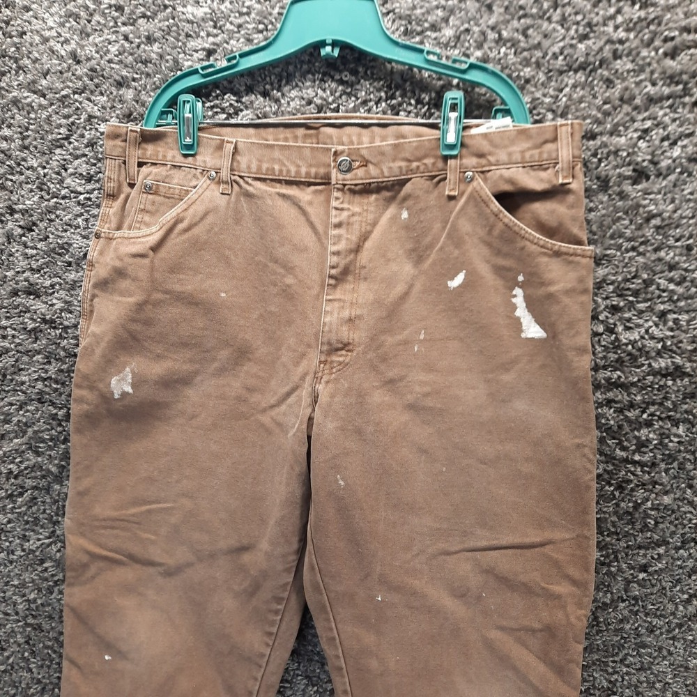 Dickies Jeans Mens 40x32 Brown Carpenter Canvas Straight Paint Splatter Workwear